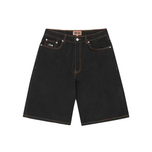 DUAL STRIPE DENIM SHORT [WASHED BLACK]